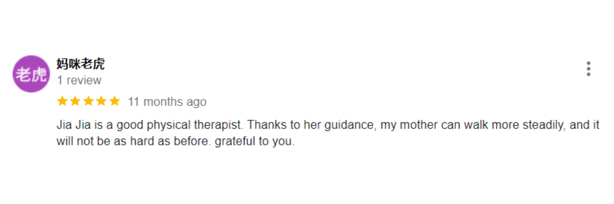 "5-star patient reviews for Ocare Physio Melaka, praising physiotherapists Zi Kang and Chia Chia for their patience and effectiveness in stroke recovery, elderly rehabilitation, and chronic pain management."