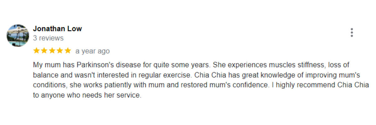 "5-star patient reviews for Ocare Physio Melaka, praising physiotherapists Zi Kang and Chia Chia for their patience and effectiveness in stroke recovery, elderly rehabilitation, and chronic pain management."