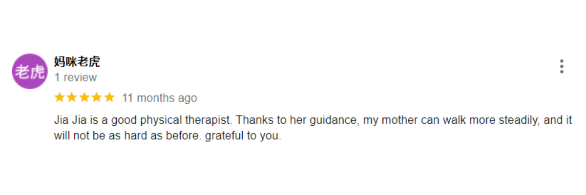 "5-star patient reviews for Ocare Physio Melaka, praising physiotherapists Zi Kang and Chia Chia for their patience and effectiveness in stroke recovery, elderly rehabilitation, and chronic pain management."