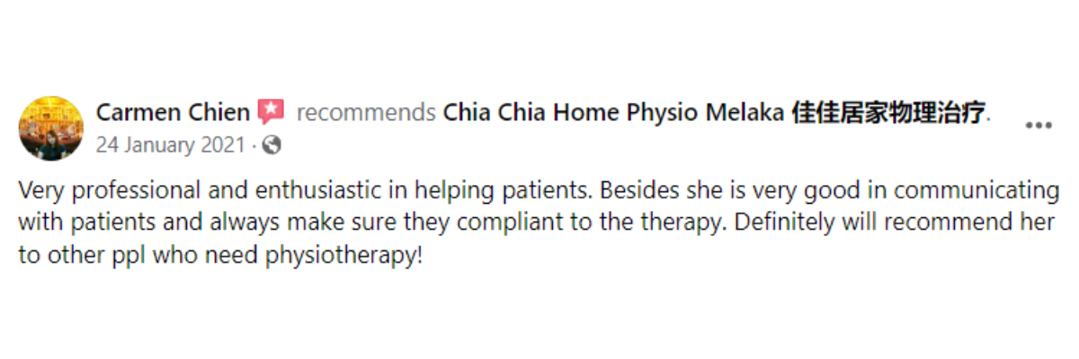 "5-star patient reviews for Ocare Physio Melaka, praising physiotherapists Zi Kang and Chia Chia for their patience and effectiveness in stroke recovery, elderly rehabilitation, and chronic pain management."