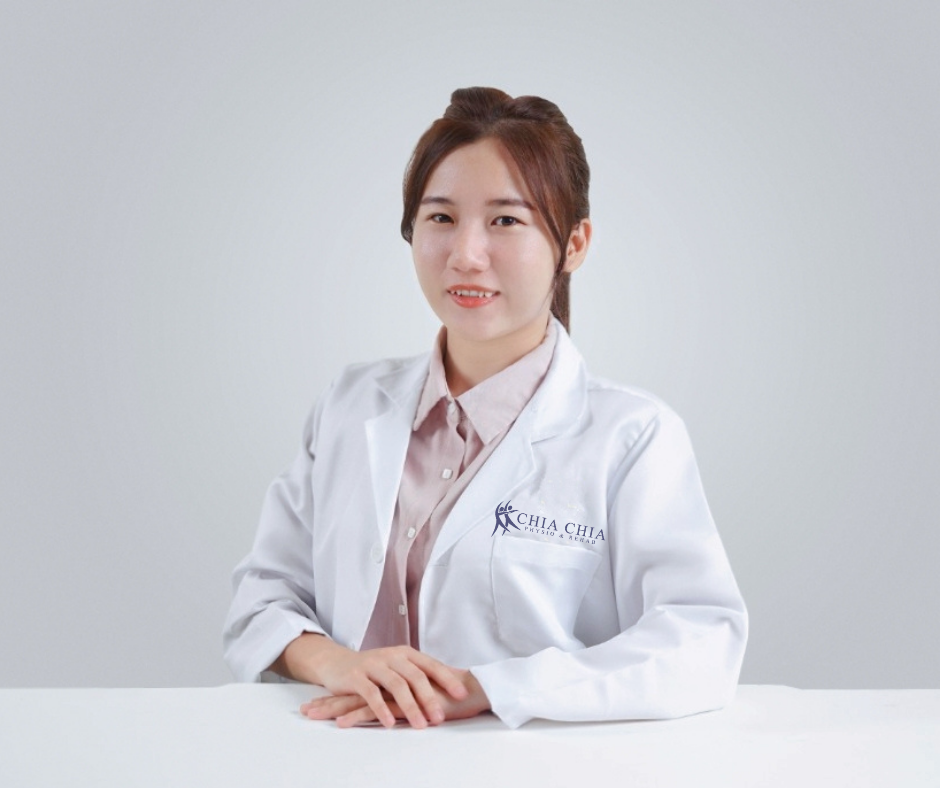 "Physiotherapist Chia Chia, founder of Ocare Physio Melaka, specializing in elderly rehabilitation."
